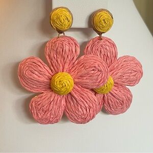 Pink and Yellow Floral Raffia Earrings